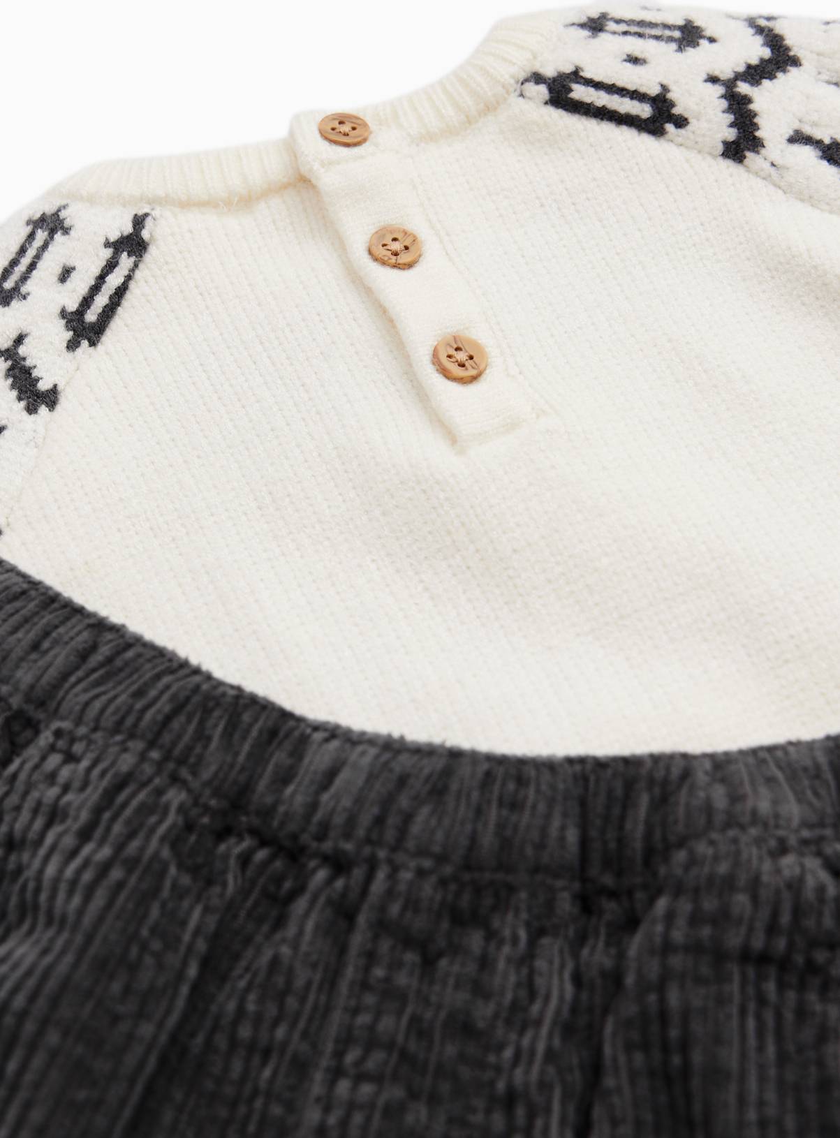 Mono Fairisle Jumper & Corduroy Trousers Set 6-9 months - Image 2